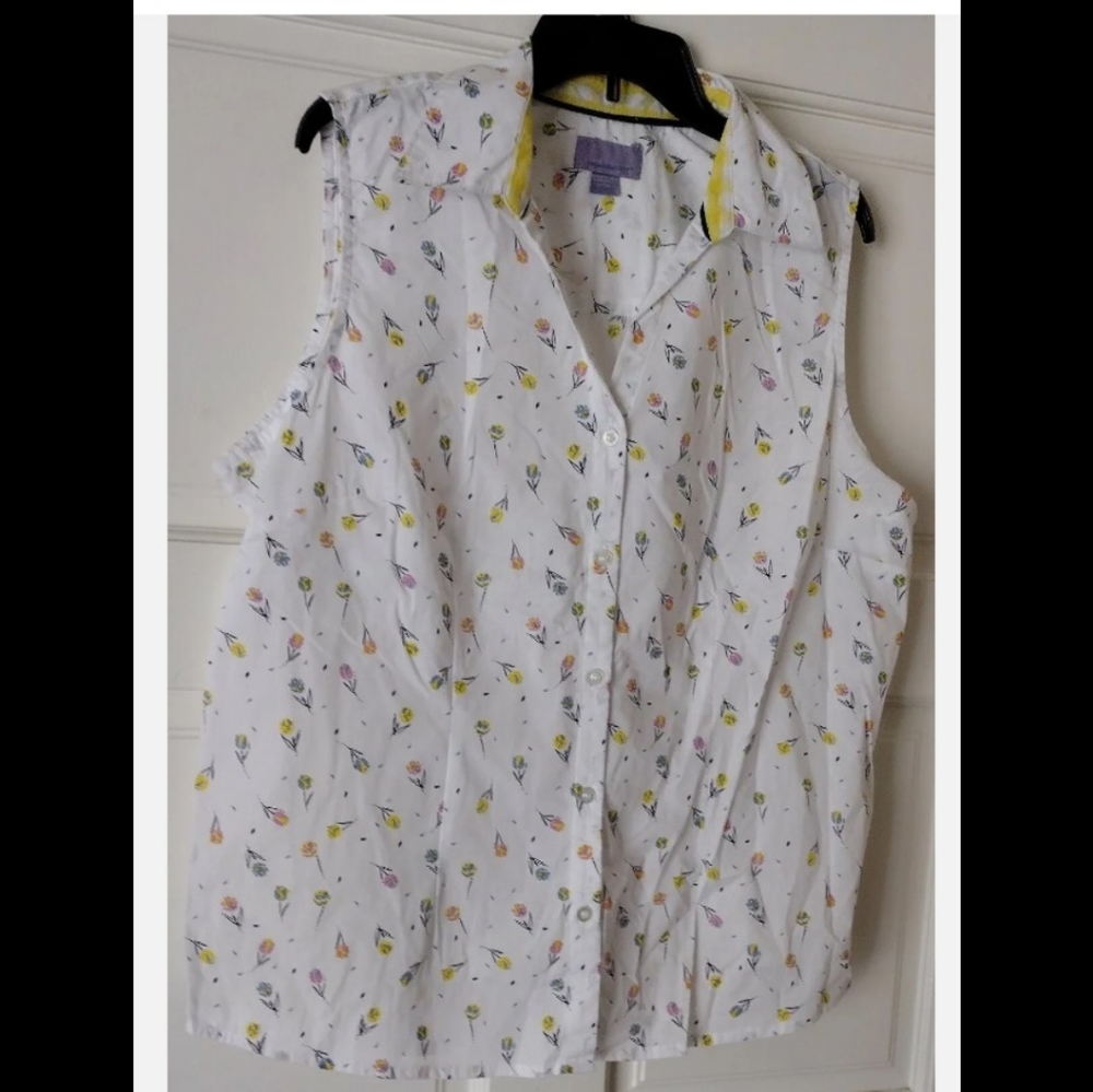 Laura Scott Multicolor Sleeveless Floral White Top Size XL